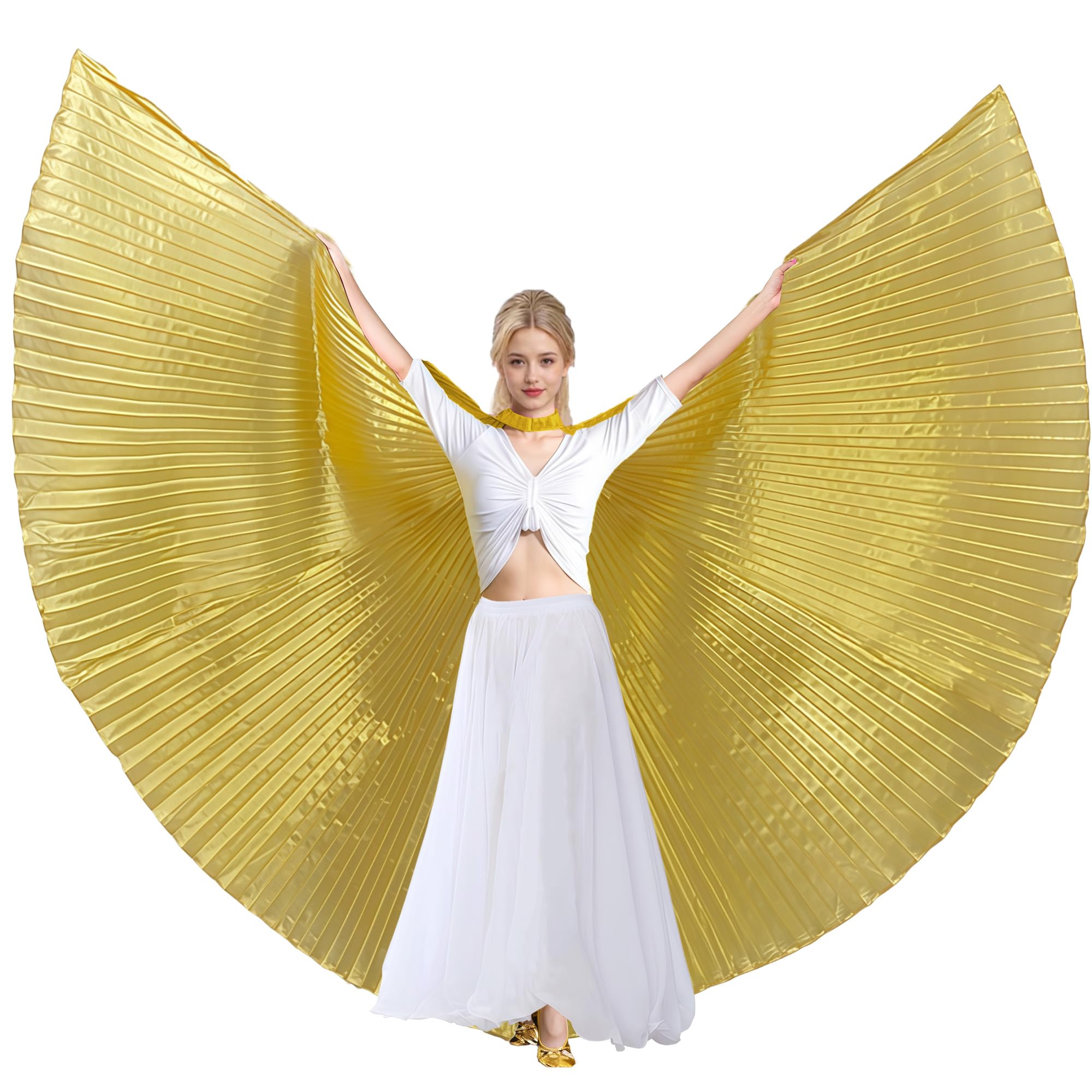 MUNAFIE Butterfly Isis Wings Belly Dance Costume Worship Angel Fairy Wings for Carnival Stage Halloween Party Celebration Performance Dark Gold — image 1