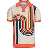 OXKNIT Vintage Polo Shirt for Men's Art Graphic V-Neck Knitted Short Sleeve Polo Shirt