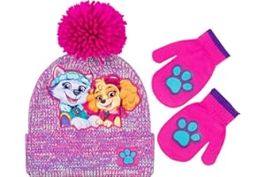 Nickelodeon Paw Patrol Toddler Girls Beanie Winter Hat and Mittens Cold Weather Set, Age 2-4