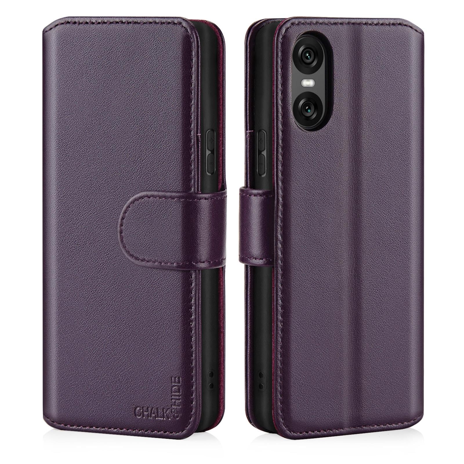 CHALK & HIDE Genuine Leather Wallet Case for Sony Xperia 10 VI (2024) | RFID Blocking Card Slots, Magnetic Flip Cover, Kickstand | Premium Book-Style Protective Case- Aubergine