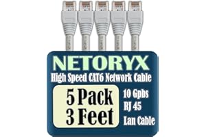 NETORYX 5 Pack Cat 6 Ethernet Cable 3 feet- Computer LAN Network Cord - Made in Québec, Made by high Standard Components for 