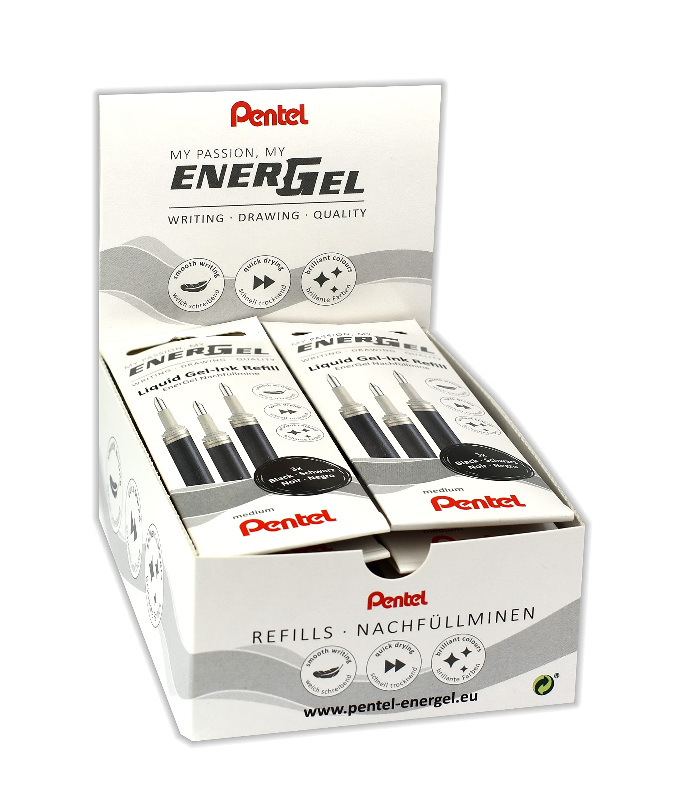 Pentel EnerGel LR7 Refill for 0.7 mm Gel Pen, Black (Pack of 12 x 3)