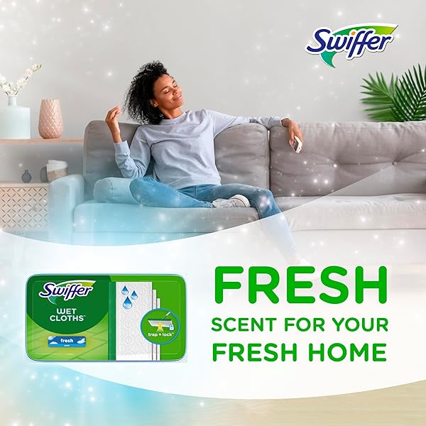 SWIFFER SWEEP + MOP, WET PADS REFILL, FLOOR CLEANER FOR DIRT, DUST, HAIR, CLEANING CLOTHS FOR MOPPING HOME, BATHROOM, KITCHEN, ALL PURPOSE MULTI-SURFACE FLOOR WIPES, FRESH, 24CT