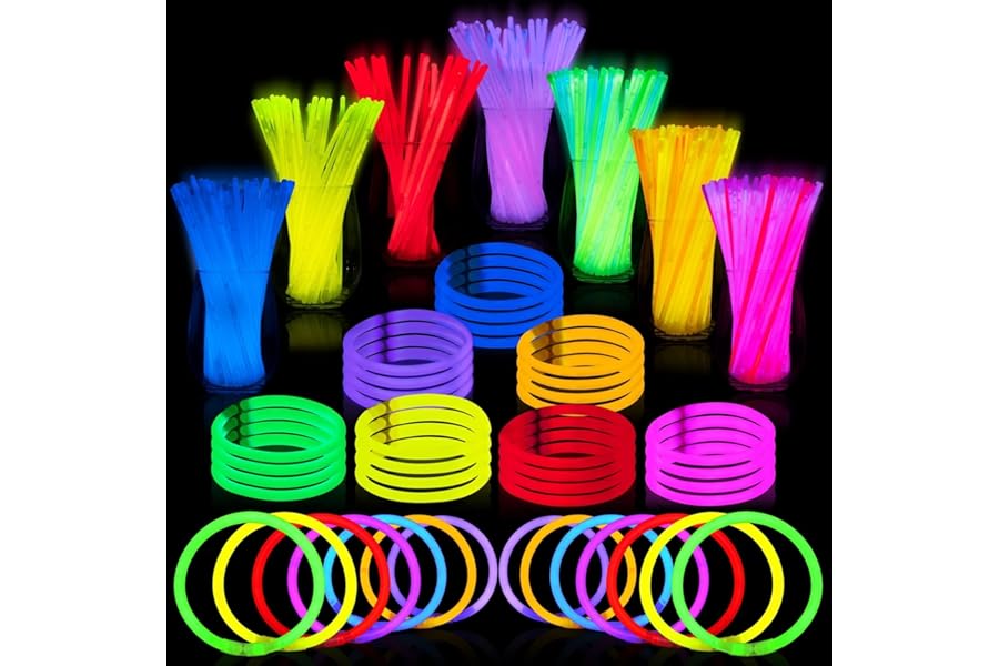 JOYIN 100 Pcs 8" Glow sticks Bulk Party Favors Pack, Neon Glow in the Dark Party Supplies, Light Up Necklaces and Bracelets with Connectors, Easter, Football, Birthday Decorations