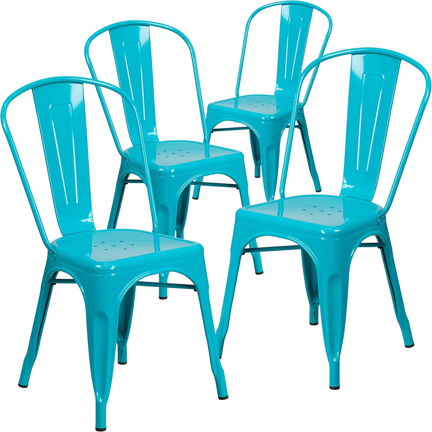 Flash Furniture Commercial Grade 4 Pack Crystal Teal-Blue Metal Indoor-Outdoor Stackable Chair: Garden & Outdoor