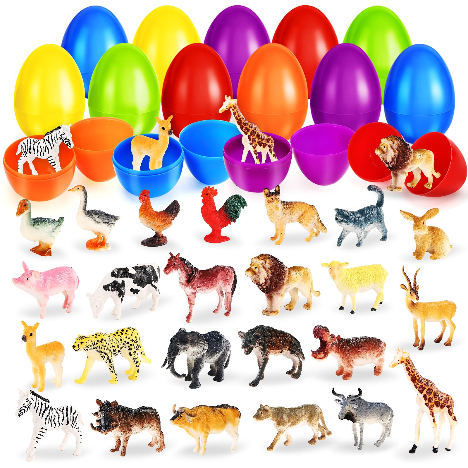 Shemira 24 Pack Easter Eggs Filled with Realistic Animal Toys, Easter Basket Stuffers Fillers for Kids, Easter Eggs Hunt Event, Easter Party Favors, Easter Classroom Prizes, Easter Toys Gifts For Kids