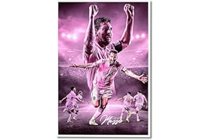 GUANKE Lionel Poster Football Superstar Messi Poster, Messi Posters for Boys Bedroom Decor, Sports Soccer Canvas Wall Art, Pink Messi Print Pictures Fan Gifts 12x16in Unframed