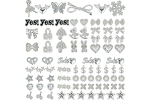 DoDoBeads 80 Pcs Big Junk Charms Bulk, Bling Flat Back Charms for Junk Socks, Silver Rhinestone Charm for Socks, Hearts, Bows, Stars, Bunnies, and More Cute DIY Decorations
