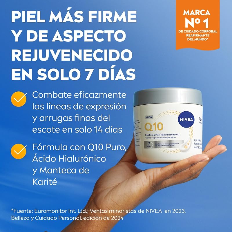 Q10 Crema Reafirmante + Rejuvenecedora para Zonas Específicas (400 ml), crema corporal con Ácido Hialurónico y Manteca de Karité, hidratante 72h para brazos, glúteos, abdomen y rodillas