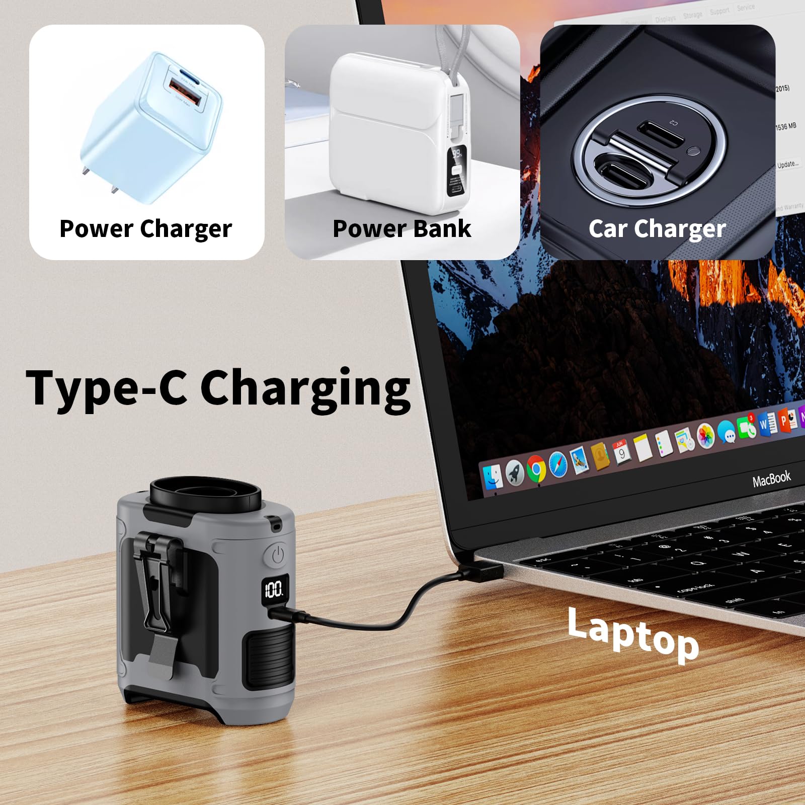Joyful Energy Portable Fan, Wearable Belt Body Fans 10000mAh Rechargeable Battery operated With 5 Speeds & Flashlight (K50-Gray)