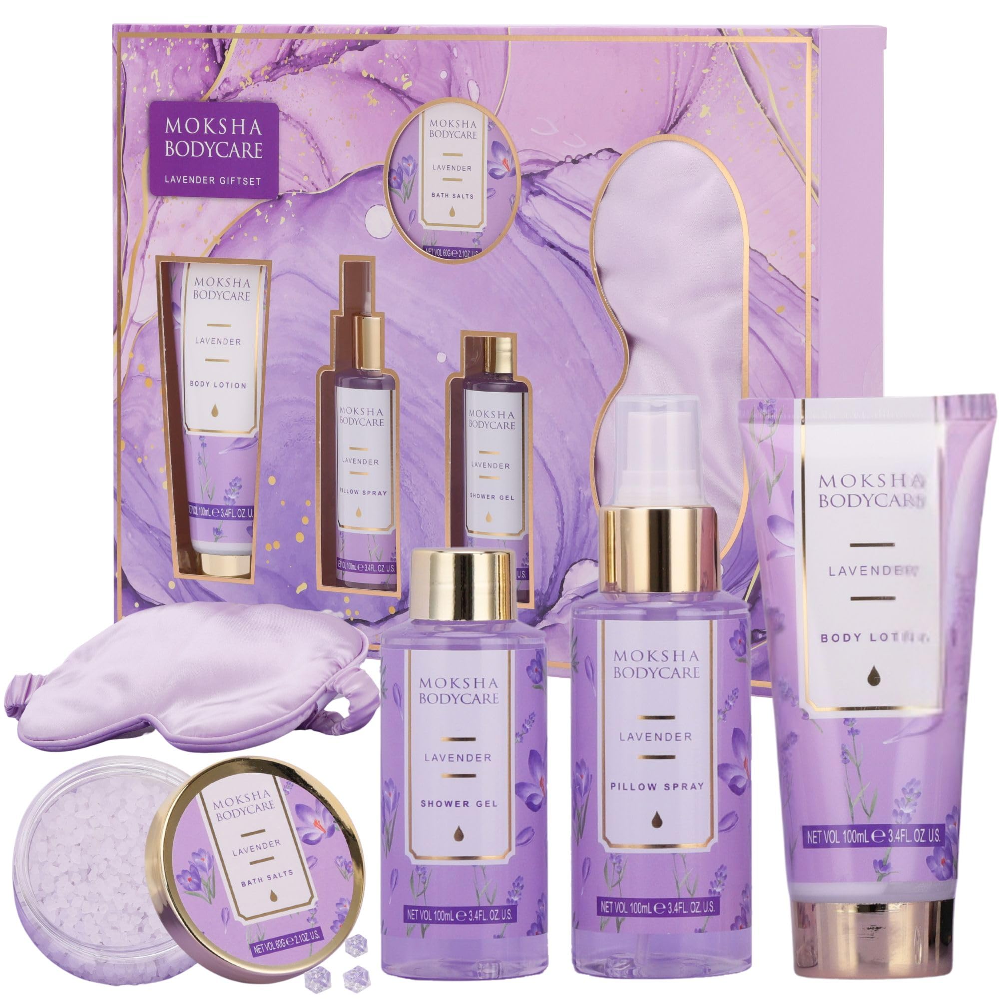 Lavender Gift Sets for Women with Pillow Mist Spray, Bath Set Pamper Gifts for Women, Birthday Mothers Day Gifts for Mum, Wife, Friends