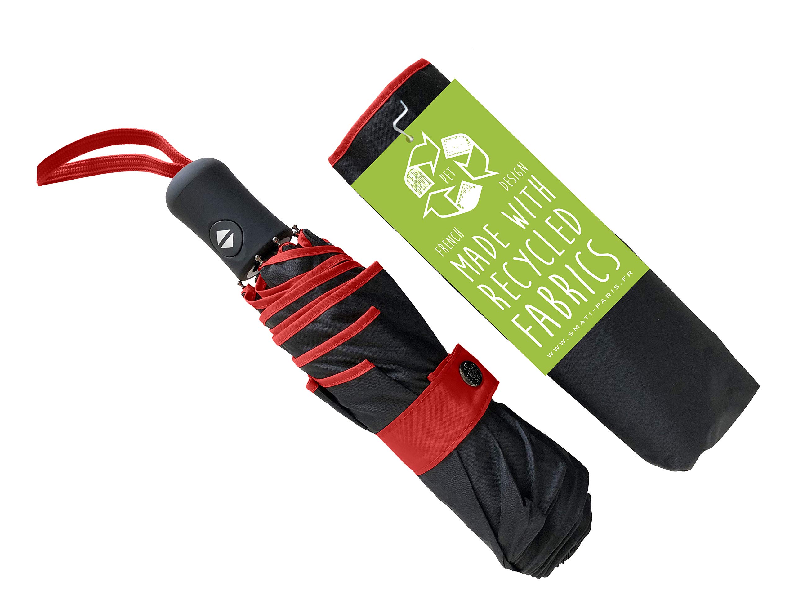 SMATI ECOLOGICAL Folding Umbrella - RPET canvas from plastic bottles; automatic opening and closing; windproof; Diameter=91cm; Colour RED