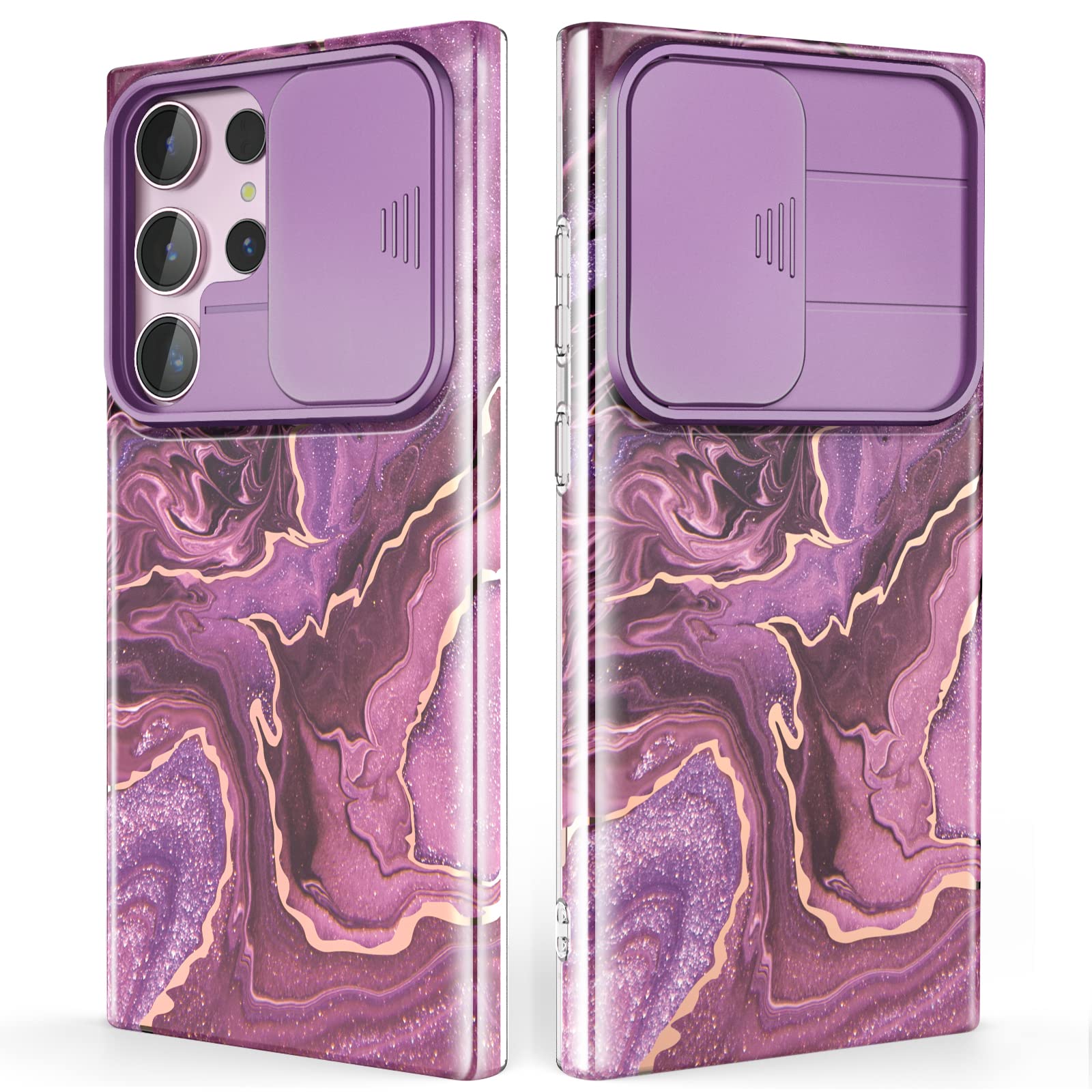 Photo 1 of Chvelop for Samsung Galaxy S23 Ultra Case with Slide Camera Cover, Samsung S23 Ultra Case Shockproof Slim Thin Lightweight, Chic Glossy Fade-Resistant Pattern Phone Cases Cover for S23 Ultra, Purple