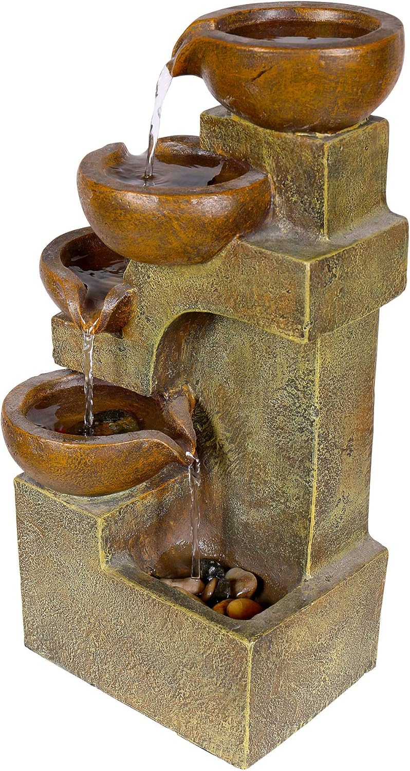 Alpine Corporation WCT726 Tiering Pots Fountain, 17 Inch Tall, Brown : Indoor Fountains : Garden & Outdoor