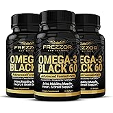FREZZOR Omega 3 Black for Joint Care & Comfort - New Zealand Green Lipped Mussel Oil Capsules; 53x Higher Potency with UAF1000+ Super Antioxidant, No Fishy Aftertaste, 60 Count (Pack of 3)