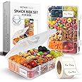 Snack Box Containers Set of 2-Reusable,100 Dissolvable Labels, 8 Adjustable Compartments, Dishwasher Safe, BPA-Free, Food Grade, Durable Design, PARENT TESTED PARENT APPROVED AWARD (2 Pack)(Clear)