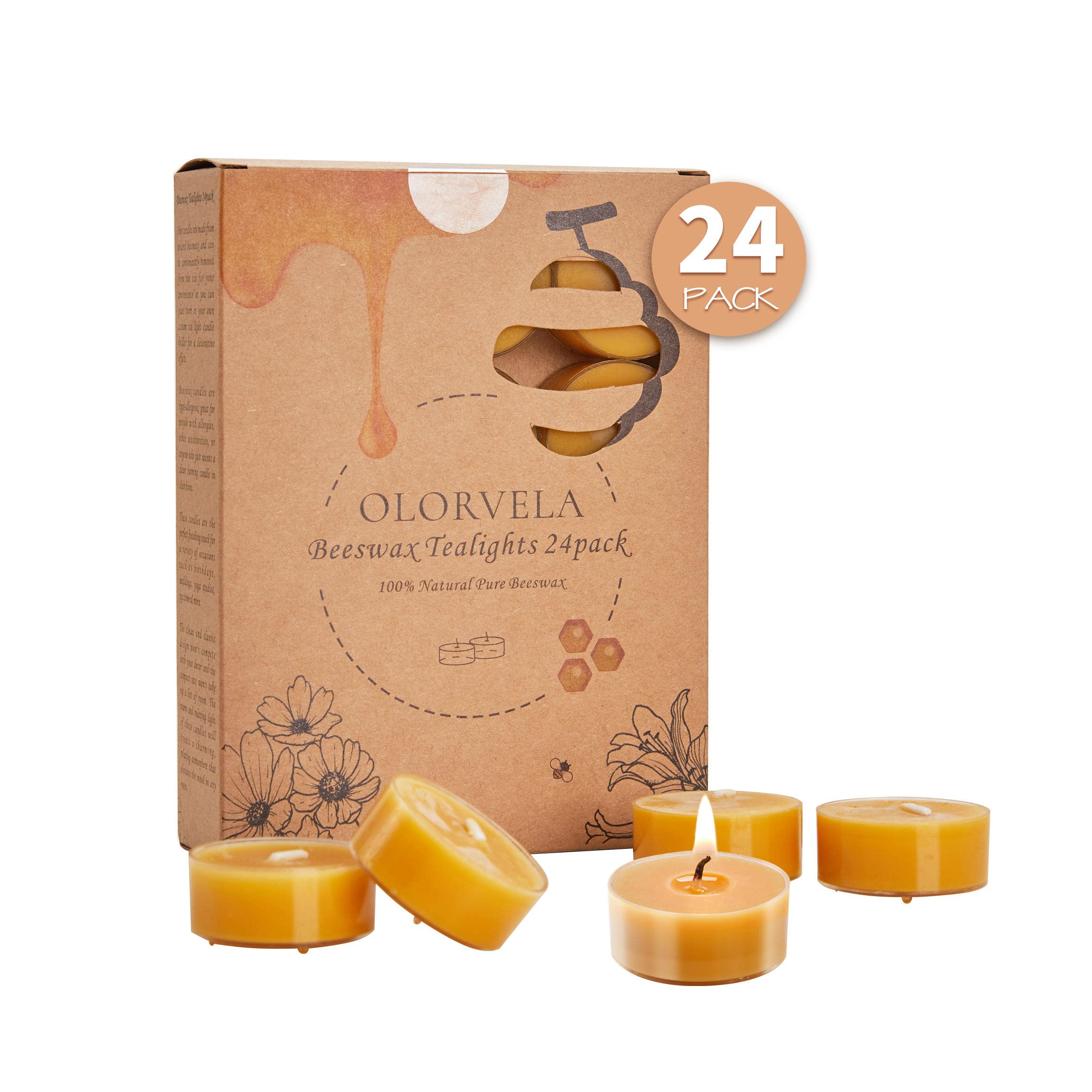 Photo 1 of 24 Pack Yellow Beeswax Tealight Candles, 4 Hours Burn Time Handmade Tea Light Candle,Natural Unscented Pure Beeswax Candles for Home Decor,Party,Ambiance