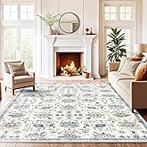 AMADA HOMEFURNISHING 8x10 Washable Area Rug, Low-Profile Large Area Rug with Non-Slip Backing & Durable Edge Binding, Vintage
