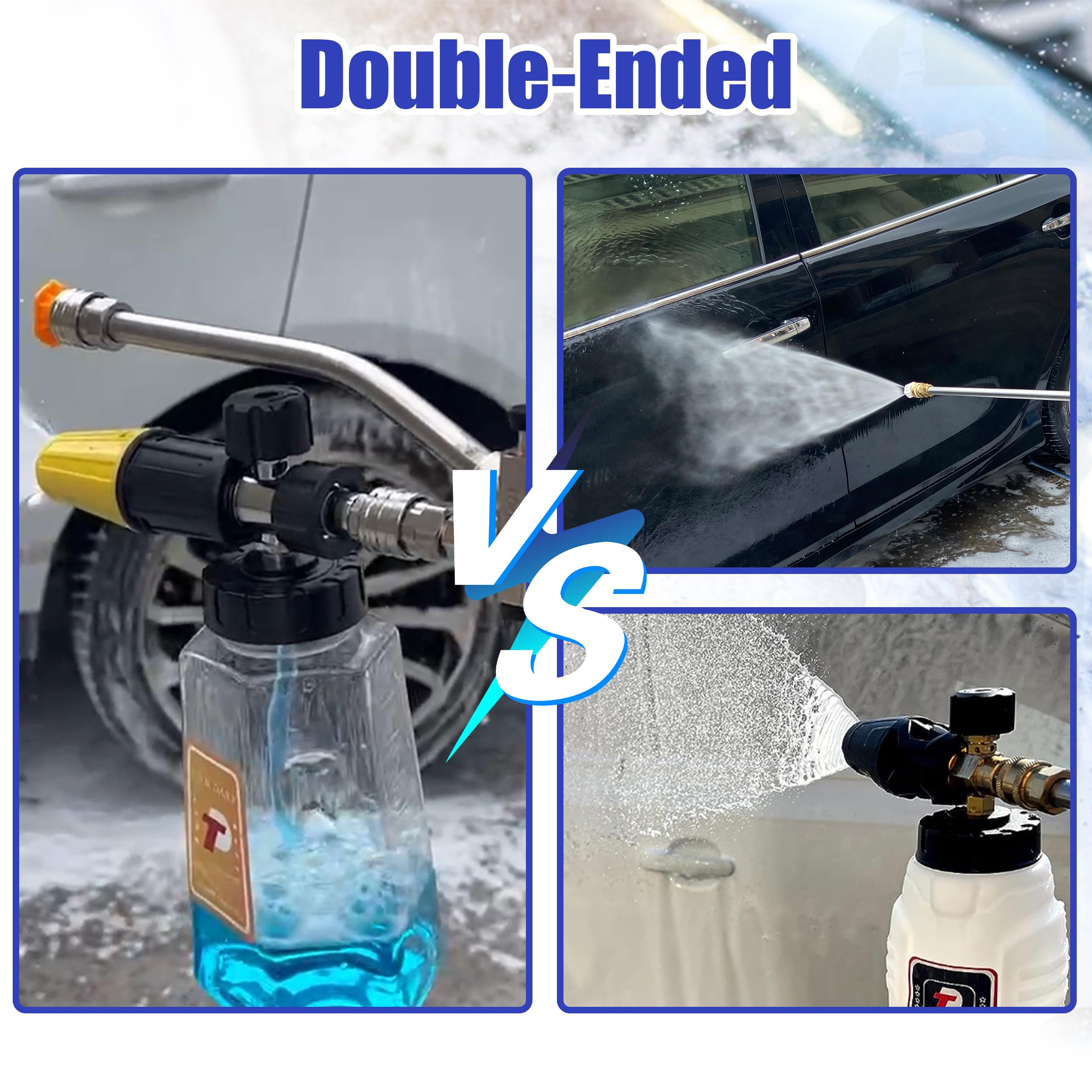 Tool Daily Foam Cannon Dual-Connector Accessory, Pressure Washer Double Tip Attachment for Soap Cannon, 5 Pressure Washer Sprayer Nozzles, 1/4