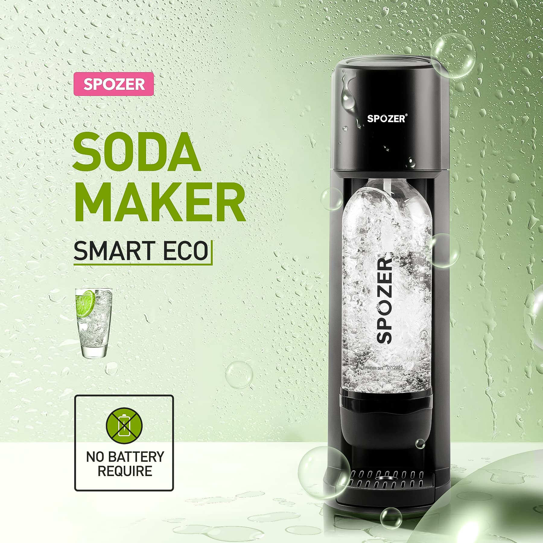 Sparkling Water Maker, Soda Maker with 1L Carbonating Bottle, Fizzy Water Maker, Compatible with All Screw-in 60L CO2 Cylinders (NOT Included)