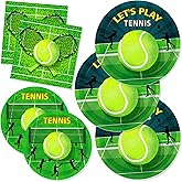 CC HOME Tennis Birthday Paper Plates Napkins Green Ball Disposable Tableware Set Party Supplies Ball Sports Theme Dinnerware Serves 24 Guests for Audlts Kids Baby Shower Birthday 88PCS