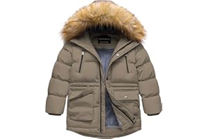 CREATMO US Boy's Winter Parka Water Resistant Hooded Puffer Fleece Lined Jackets Coats