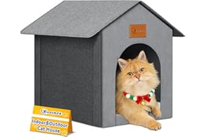 Siedihit Outdoor Cat House, Cat Shelter Feral Pet Outside Waterproof Cat House for Outdoor/Indoor Cats, Insulated Cat Bed for All Seasons with Cozy Cushion, Easy to Assemble, Grey
