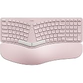 Nulea Wireless Ergonomic Keyboard, Split Keyboard with Cushioned Wrist Rest, Bluetooth and USB Connectivity, USB-C Rechargeable, Compatible with Windows Mac (Grey Pink)
