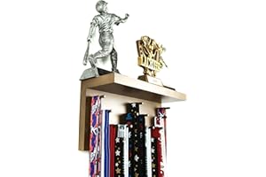 MedalAwardsRack Premier Medal Hanger Display Rack and Trophy Shelf for Gymnastics, Soccer, Basketball, Football, and More – 1 ft