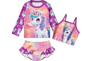 LQSZ Girls Rash Guard Sets Long Sleeves Swimsuit 3 Pieces Tankini Bathing Suit Swimwear for Girls 3-12 Years
