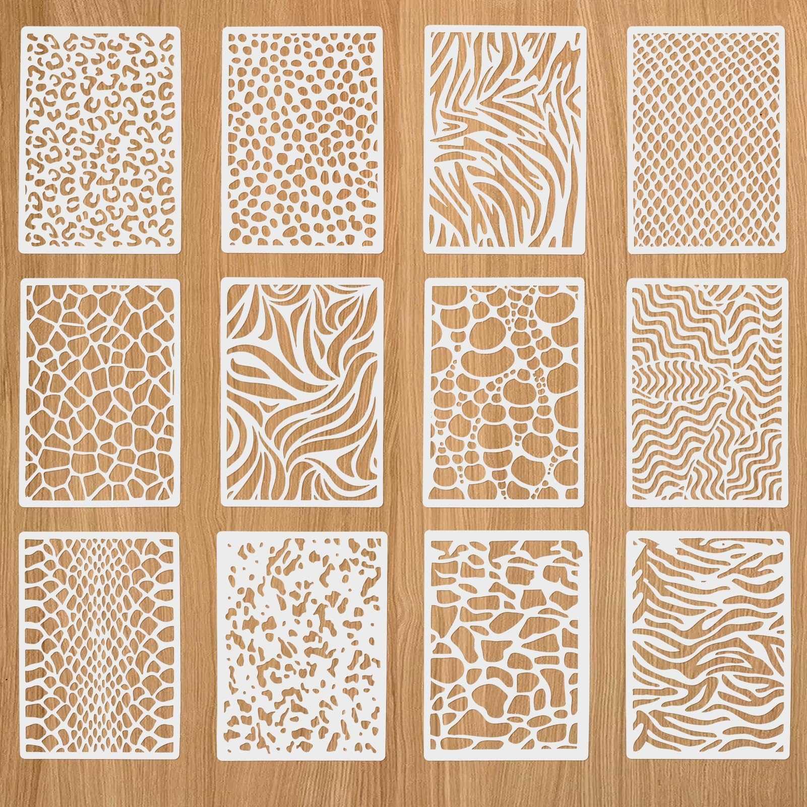 12PCS Drawing Painting Stencils Mixed Media Stencils Geometric Stencil for Crafts 8.2"x5.8" Reusable Painting Stencil Set for Furniture Plastic Template Stencil Draw Wall Wood Scrapbooking DIY Home
