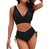 Blooming Jelly Womens High Waisted Bikini Sets Two Piece Swimsuits Tummy Control Bathing Suit Drawstring Swimwear