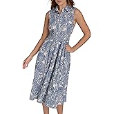 Tommy Hilfiger Womens Sleeveless Collared Button Front Tie Waist Midi Shirt Dress