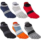 Men Toe Socks No Show Low Cut Athletic Wicking Cotton 5 Finger Split Toe 6 Pack