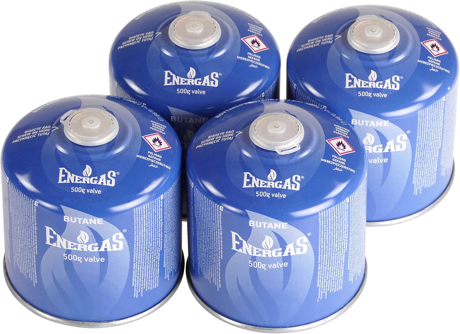 (13,00EUR/kg) 4x 500g Butan Schraubkartusche, Ventilkartusche, EN 417 Camping, Ventilschraubkartusche, EN521, Kartusche mit Gewinde, Butankartusche, Butangas