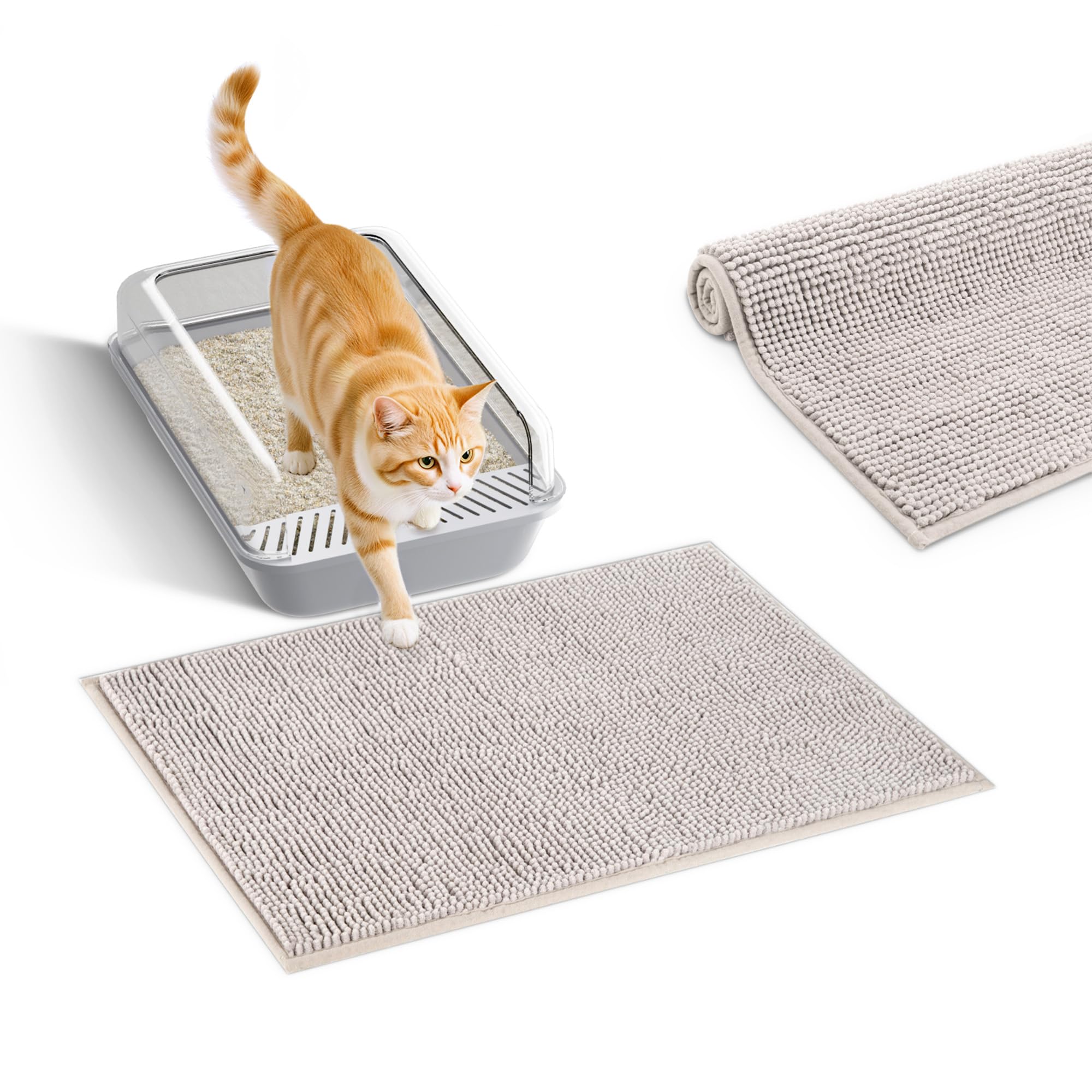 Photo 1 of Pieviev Chenille Cat Litter Mat for Litter Box, 28"x22" Soft Ultra Absorbent Mat, Waterproof & Non-Slip, Easy to Clean Litter Trapping Mat for Indoor Cats, Grey