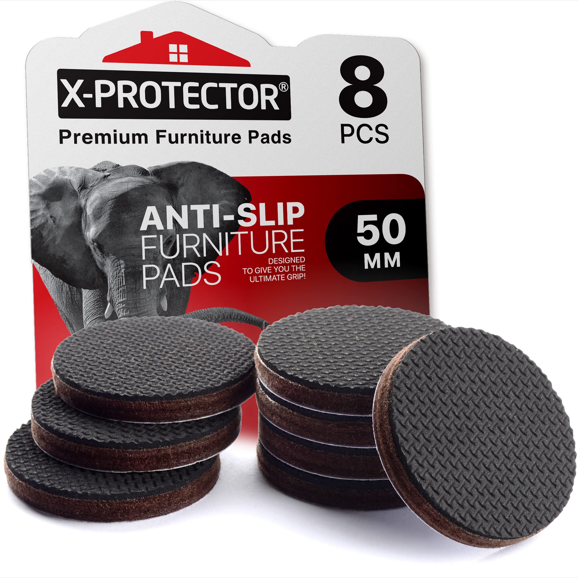 X-PROTECTOR FURNITURE PADS - 8 PCS 50mm - PREMIUM NON SLIP PADS FLOOR PROTECTORS - Rubber Feet for Furniture Feet - Ideal Floor Protector Pads to Keep Furniture in Place. STOP YOUR FURNITURE!