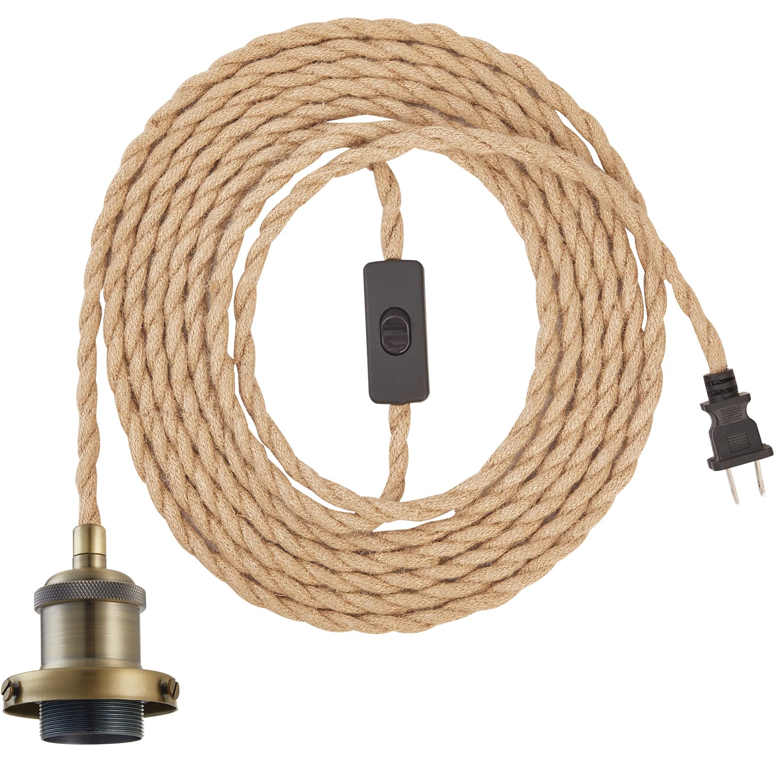 Photo 1 of GNOLAK 15.4ft Pendant Light Cord Kit, Industrial Vintage Plug in E26 Socket Hanging Light with Switch, Hemp Rope Hanging Light Fixture for Pendant Lamp Farmhouse Lamp Cable DIY