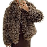 Flygo Women's Faux Fur Coat Jacket Fluffy 2025 Winter Jackets Lapel Long Sleeve Loose Shaggy Coats Outerwear