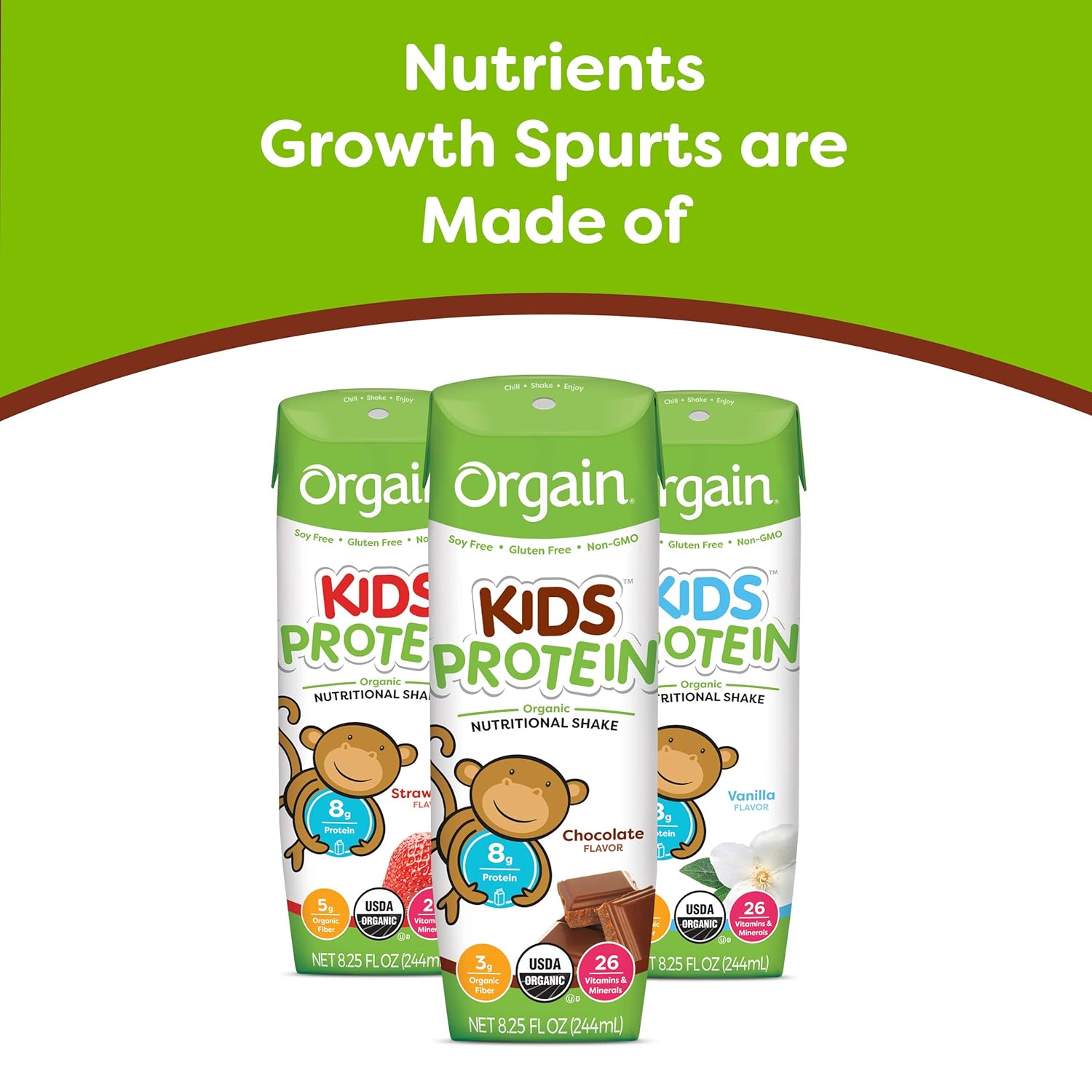 Orgain Organic Kids Protein Nutritional Shake, Chocolate - Great for Breakfast & Snacks, 26 Vitamins & Minerals, 10 Fruits & Vegetables, Gluten Free, 8.25 Ounce, 12 Count (Packaging May Vary) : Meal Replacement Drinks : Grocery & Gourmet Food