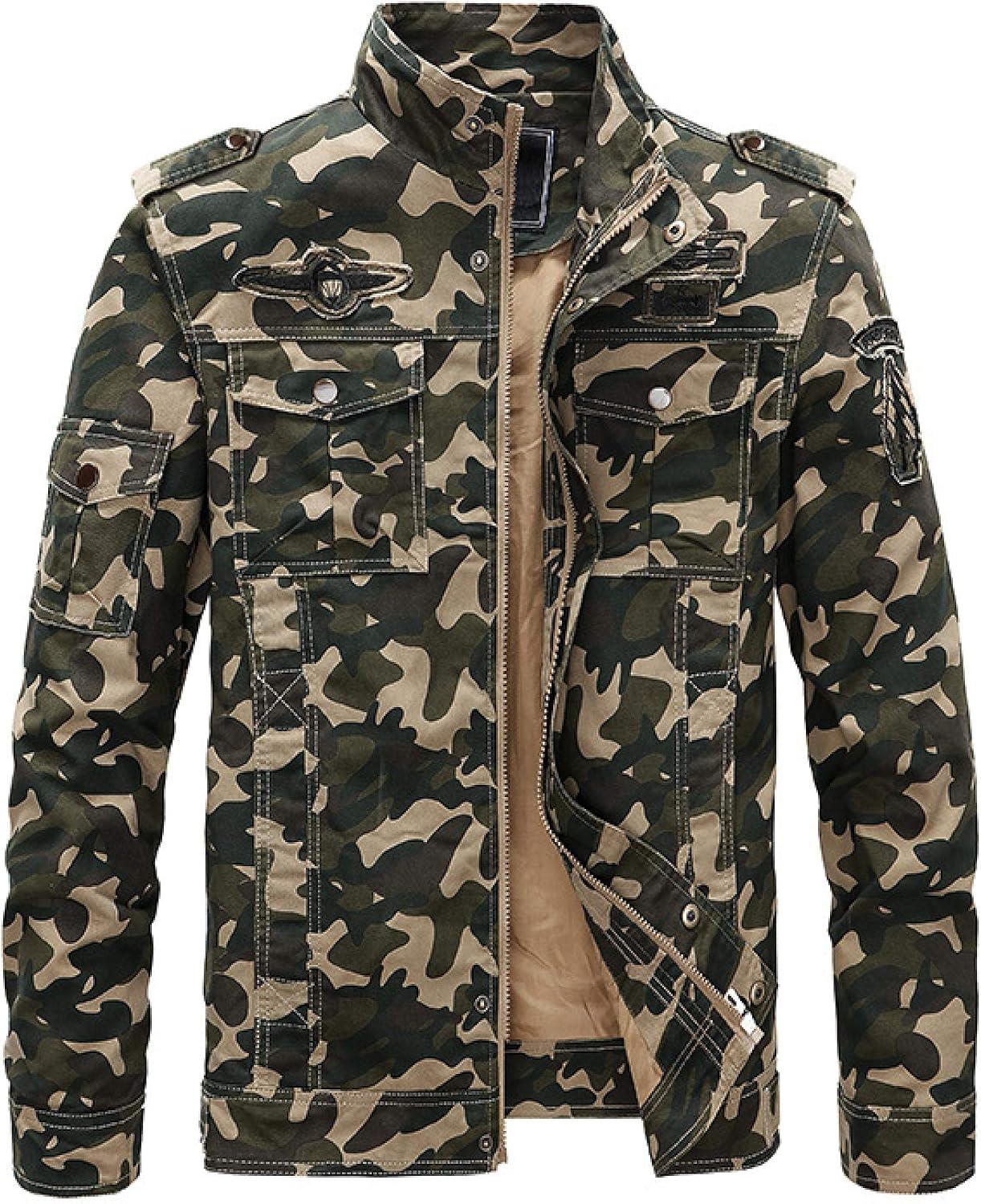 RUMAOZIA Herren Fliegerjacke Camouflage - Stehkragen Cargo Jacke Winddicht Für Herbst