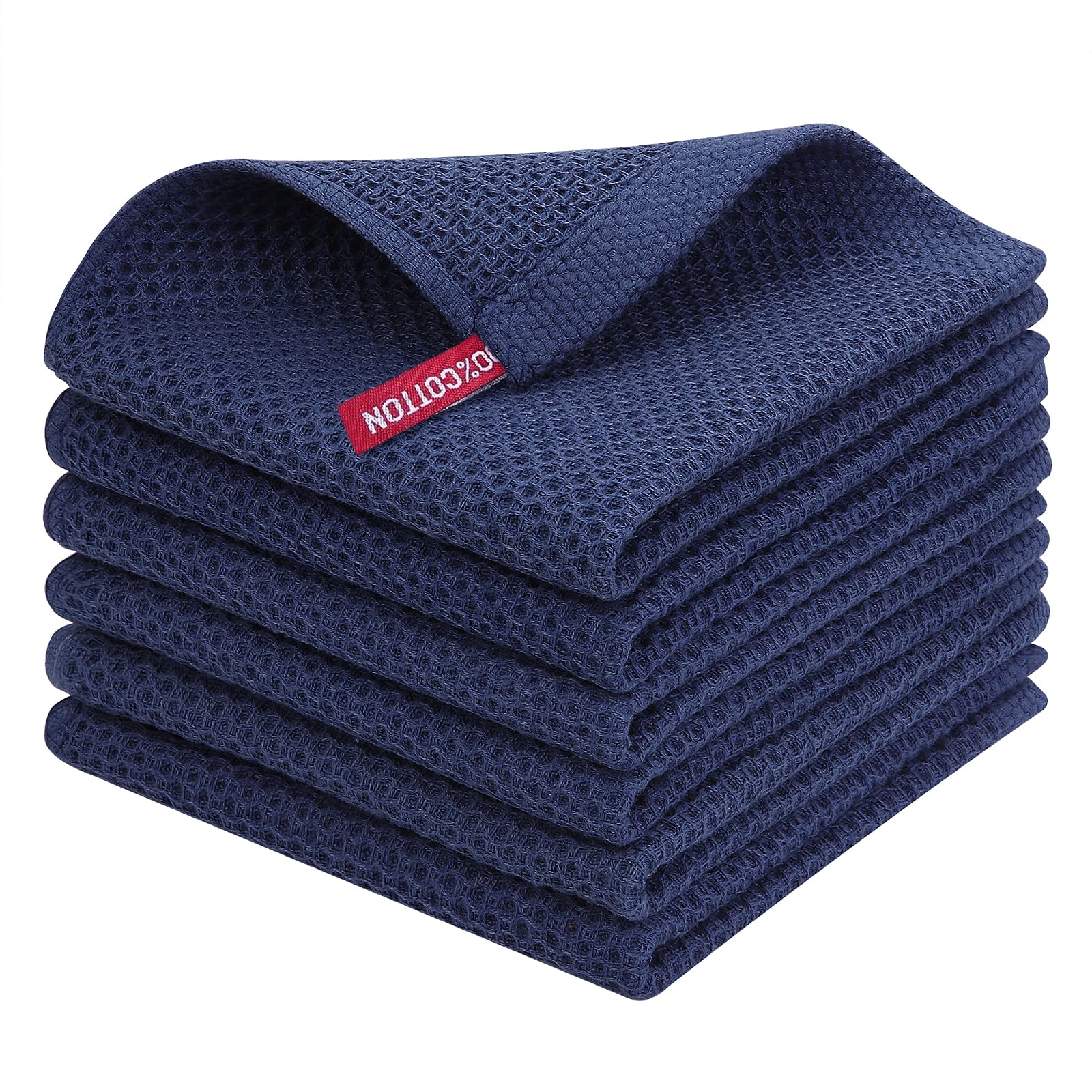 Moosfor 100% Cotton Kitchen Cleaning Cloths, Highly Absorbent Soft Dish Cloths, Quick Drying Kitchen Accessories for Washing Up, Pack of 6, 30 x 30 cm, Navy Blue