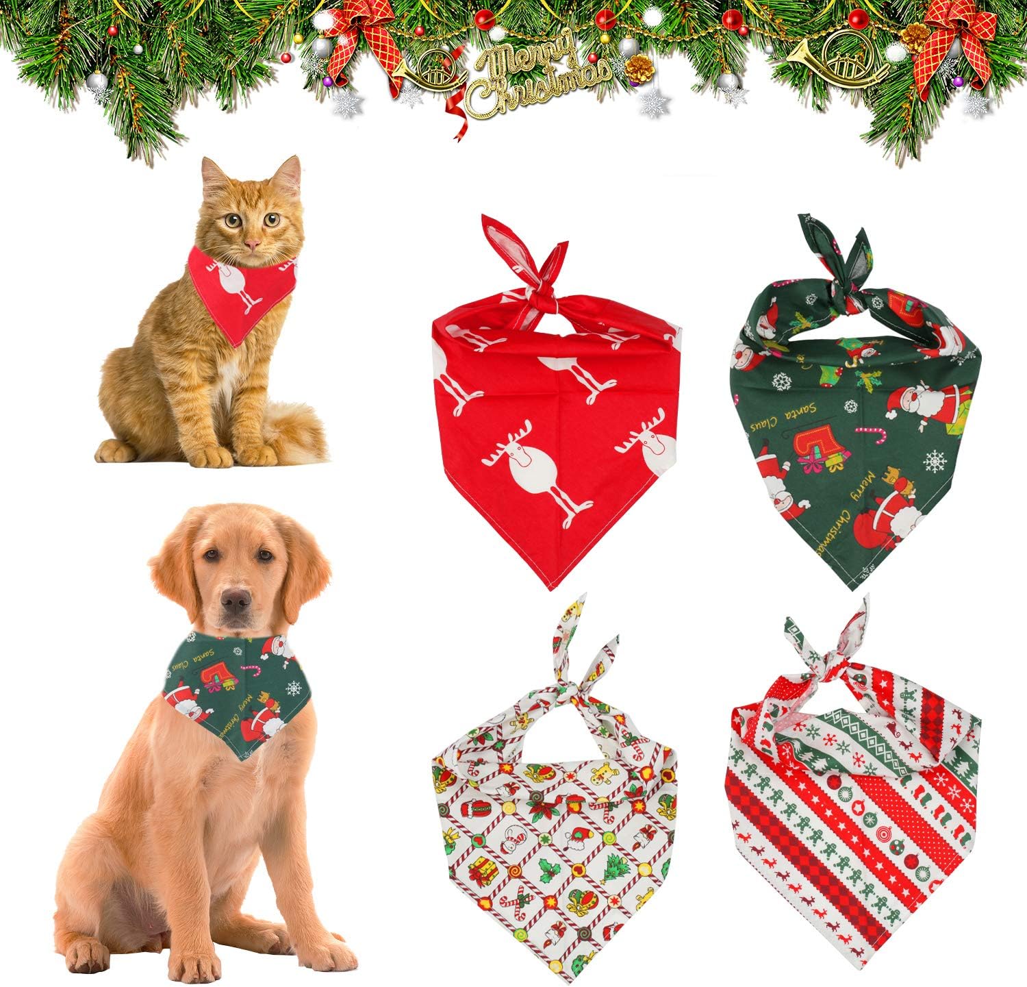 Pack De 2 Bufandas Navideñas Tipo Bandana Para Perros Y Gatos, Color Rojo, De Polialgodón, Marca Pawfect Cart