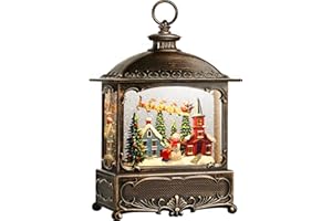 Priddop Christmas Snow Globe Lantern Christmas Decorations Gifts Snowman Santa Claus Church Village Scene Musical Glitter Snowfall USB/Battery Timer 12 inch