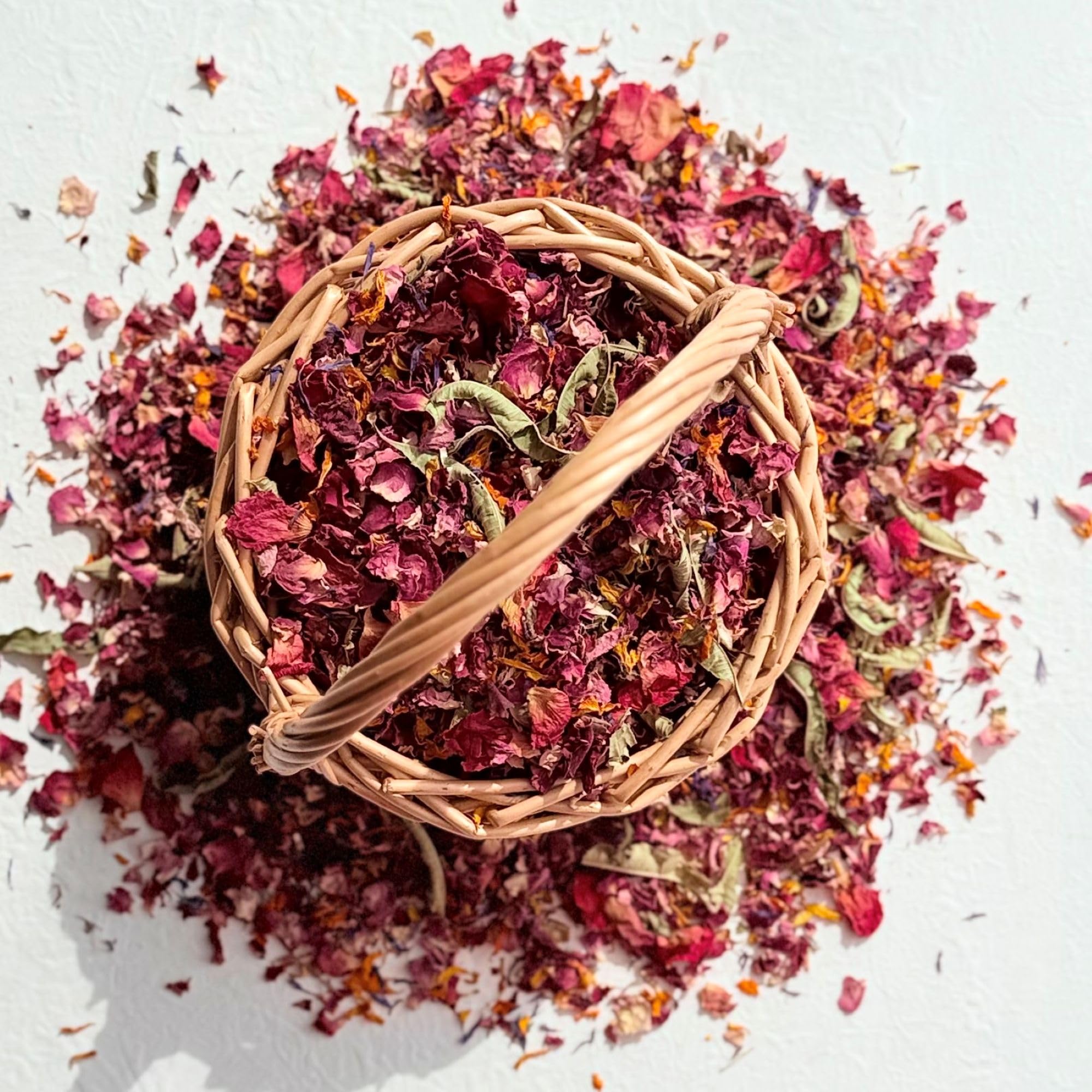 Natural Petal Confetti - 5 Litres - 'Tuscan Summer' mix of Burgundy, Purple & Coral Red Rose, Blue Cornflower, Orange Marigold and Lemon Verbena - Biodegradable (327)