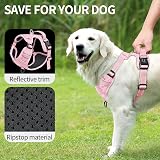 HEELE Dog Harness No Pull Reflective with Padded Handle M Pink 2 Rings view 5