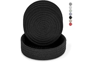 CAZZON Trivets for Hot Dishes, Trivets for Hot Pots and Pans, Heat Resistant Hot Pads with Storage Basket, Pot Holders for Kitchen, Home Essentials, Farmhouse Decor (Black 4 PCS)