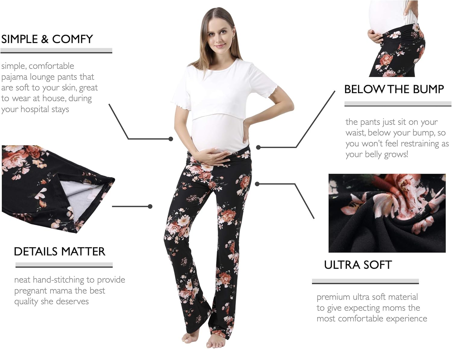 Women Maternity Pants Stretchy Comfy Wide Soft Palazzo Elastic Pregnancy Lounge Trousers at  Women’s Clothing store
