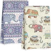 2Pcs Vintage Elephant Kitchen Towels, Farmhouse Absorbent Tea Towel Decor Dish Hand Towels Elephant Lover Gifts for Cleaning Drying Women Mom Housewarming Gifts 14 x 24 Inch Kitchen Home Decor