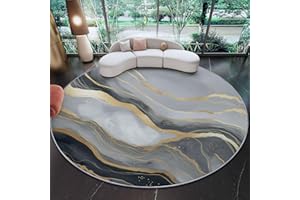 2ft Round Washable Rug Grey Luxury Waves Chic Marble Rugs for Living Room Bedroom Circle Rug Non-Slip Soft Low Pile Indoor Ca